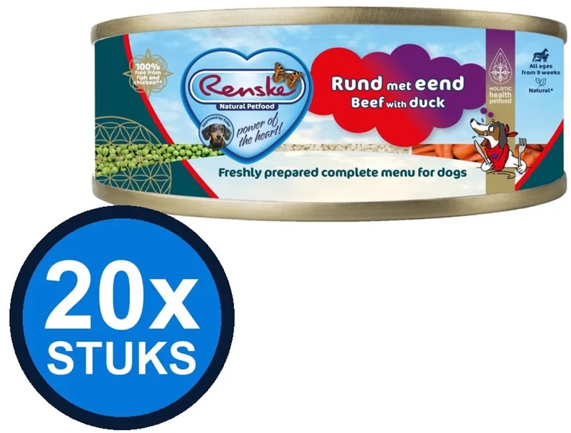 20x Renske vers vlees maaltijd hond rund/eend 95gr de Renske – photo produit