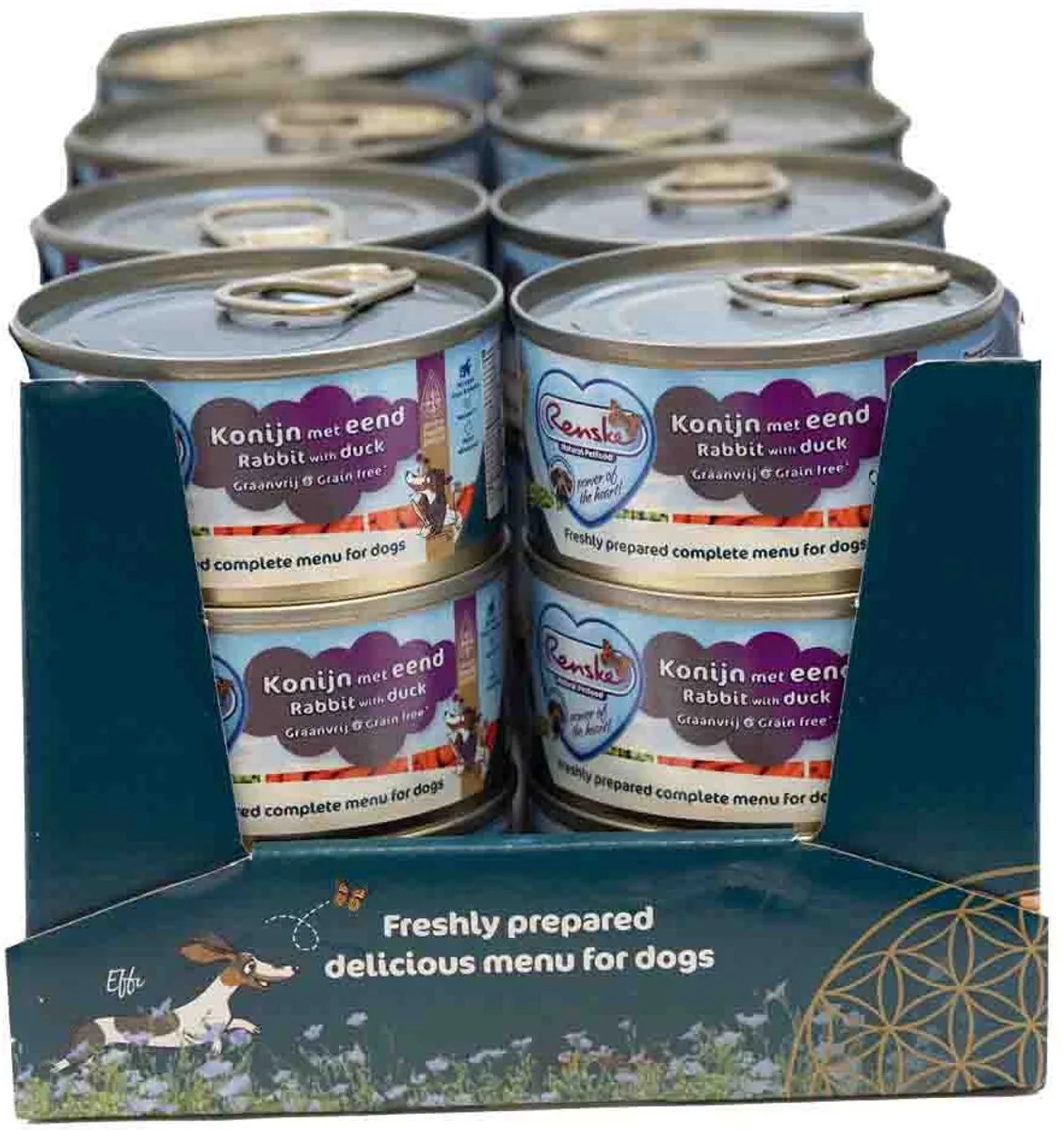 24x Renske Blik Vers Gestoomd Complete Menu Eend - Konijn Graanvrij 95 gr van Renske – productfoto