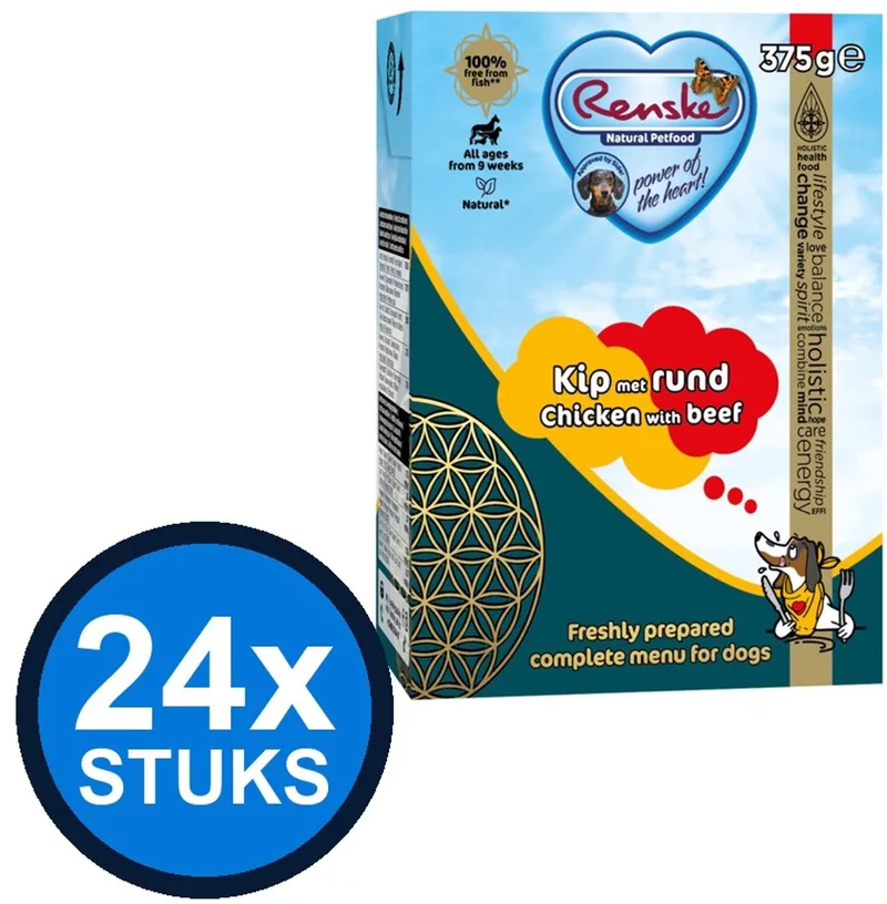 24x Renske Vers Kip met Rund - Tetra Hondenvoer Nat - 375g by Renske – product photo