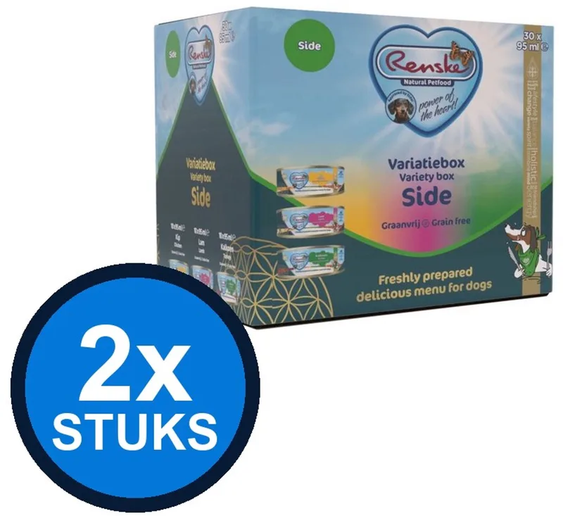 2x Renske - Vers hond variatiebox Side graanvrij 30x95gr - Hondenvoer Natvoer - 2.85 kg de Renske – photo produit