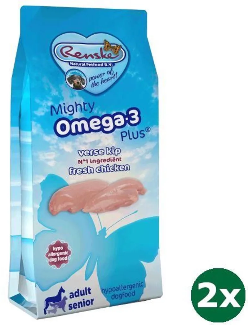 2x12 kg Renske mighty omega plus adult/senior kip/rijst hondenvoer by Renske – product photo