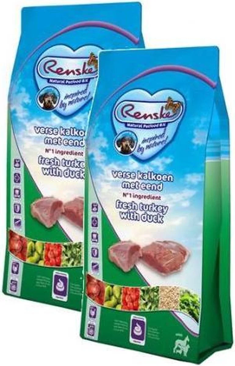 2x12 kg Renske super premium adult kalkoen / eend hondenvoer by Renske – product photo
