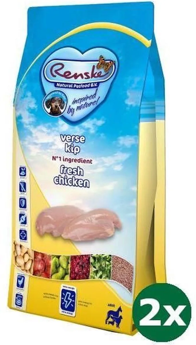 2x2 kg Renske super premium adult kip graanvrij hondenvoer by Renske – product photo