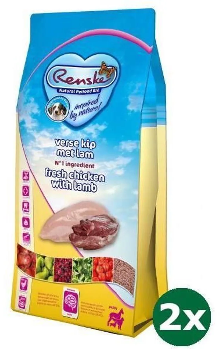 2x2 kg Renske super premium puppy kip / lam hondenvoer fra Renske – produktbillede