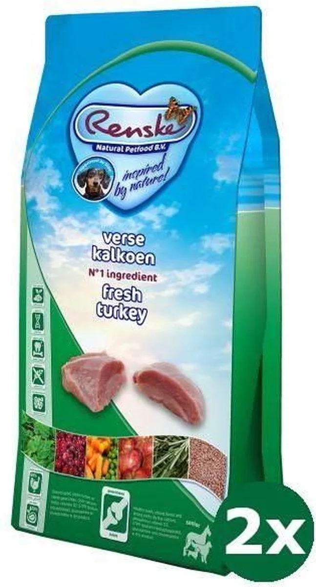 2x2 kg Renske super premium senior kalkoen graanvrij hondenvoer by Renske – product photo