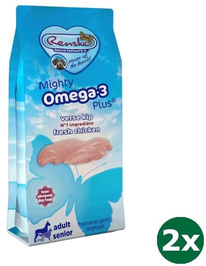 2x6,5 kg Renske mighty omega plus adult/senior kip/rijst hondenvoer by Renske – product photo