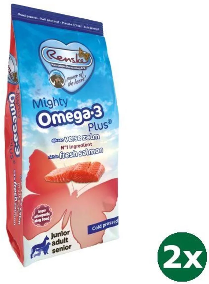 2x6,5 kg Renske mighty omega plus zalm geperst hondenvoer de Renske – photo produit