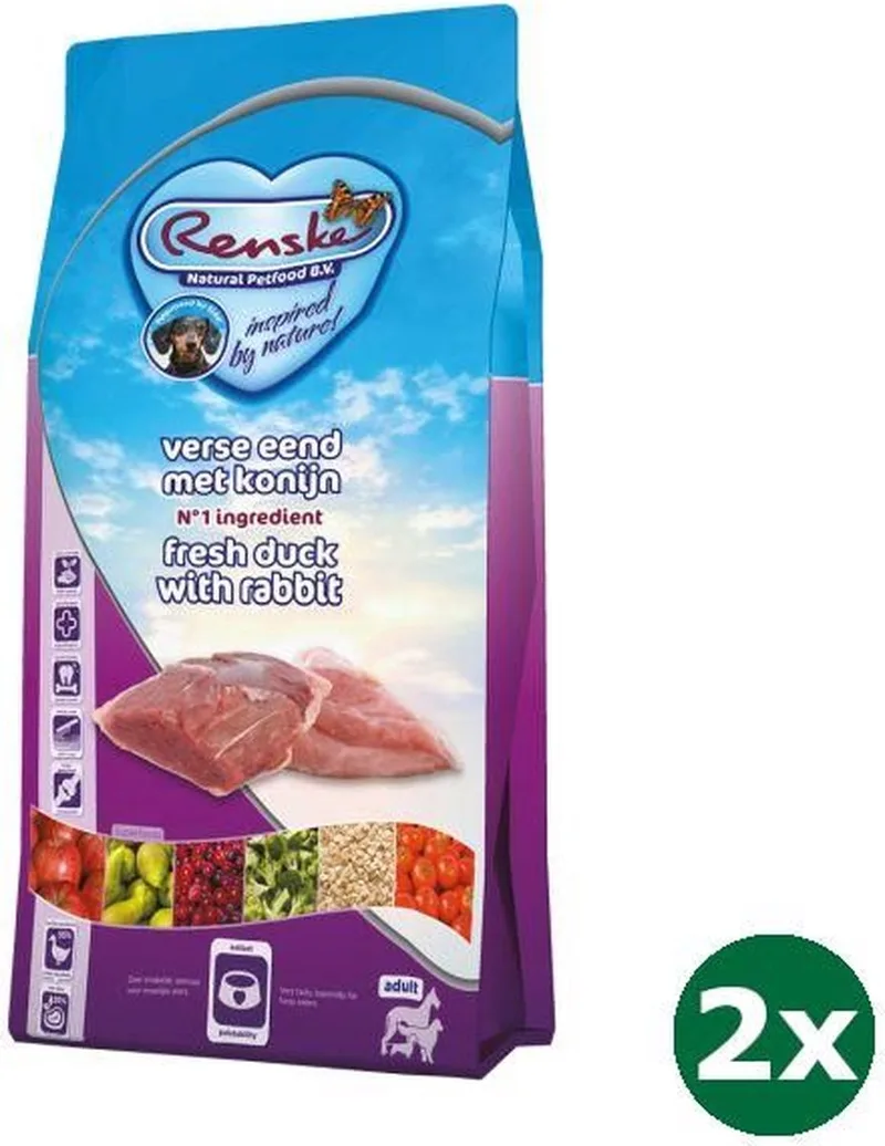 2x6,5 kg Renske super premium adult eend / konijn hondenvoer by Renske – product photo