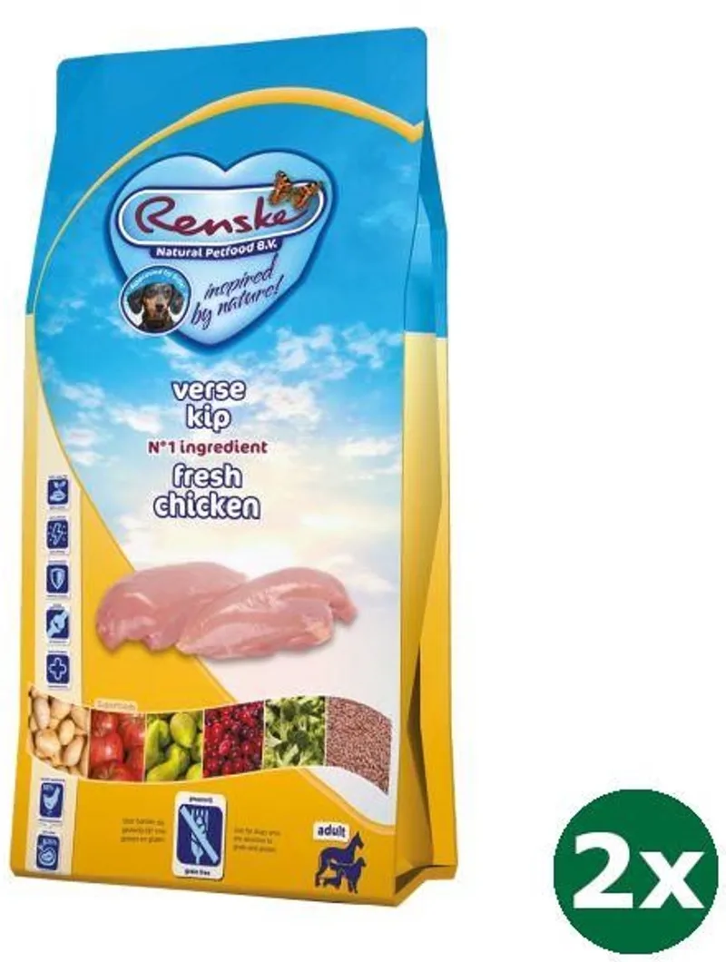 2x6,5 kg Renske super premium adult kip graanvrij hondenvoer de Renske – photo produit