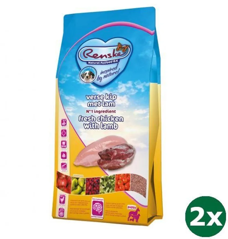 2x6,5 kg Renske super premium puppy kip / lam hondenvoer fra Renske – produktbillede