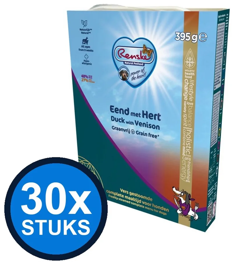 30x Renske - Vers hond adult graanvrij eend&hert 395gr - Hondenvoer Natvoer - 395 g de Renske – photo produit