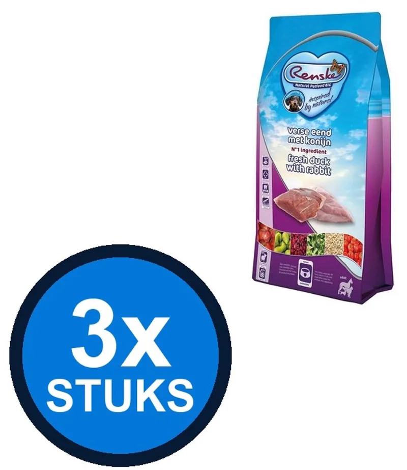 3x Renske - Super Premium droog hond adult eend&konijn 2kg - Hondenvoer - 2 kg de Renske – photo produit