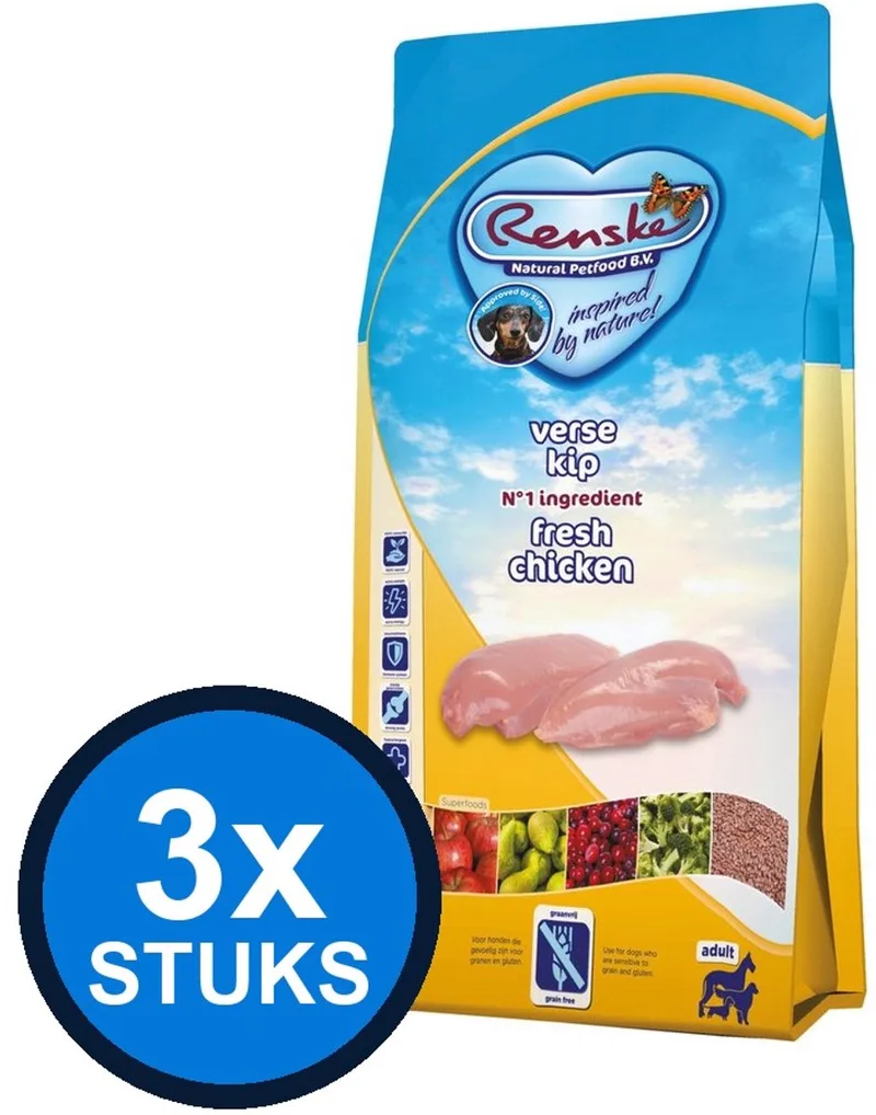 3x Renske - Super Premium droog hond adult kip graanvrij 2kg - Hondenvoer - 2 kg von Renske – Produktfoto