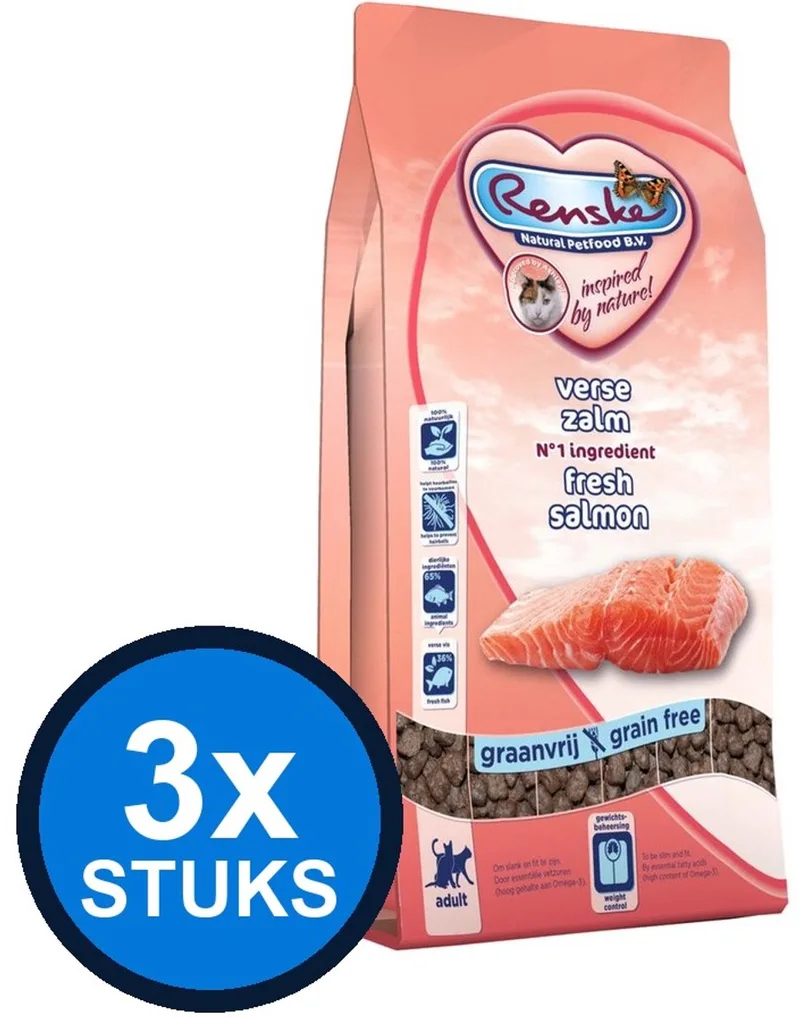 3x Renske - Super Premium droog kat adult zalm 1,5kg - Kattenvoer - 1.5 kg by Renske – product photo