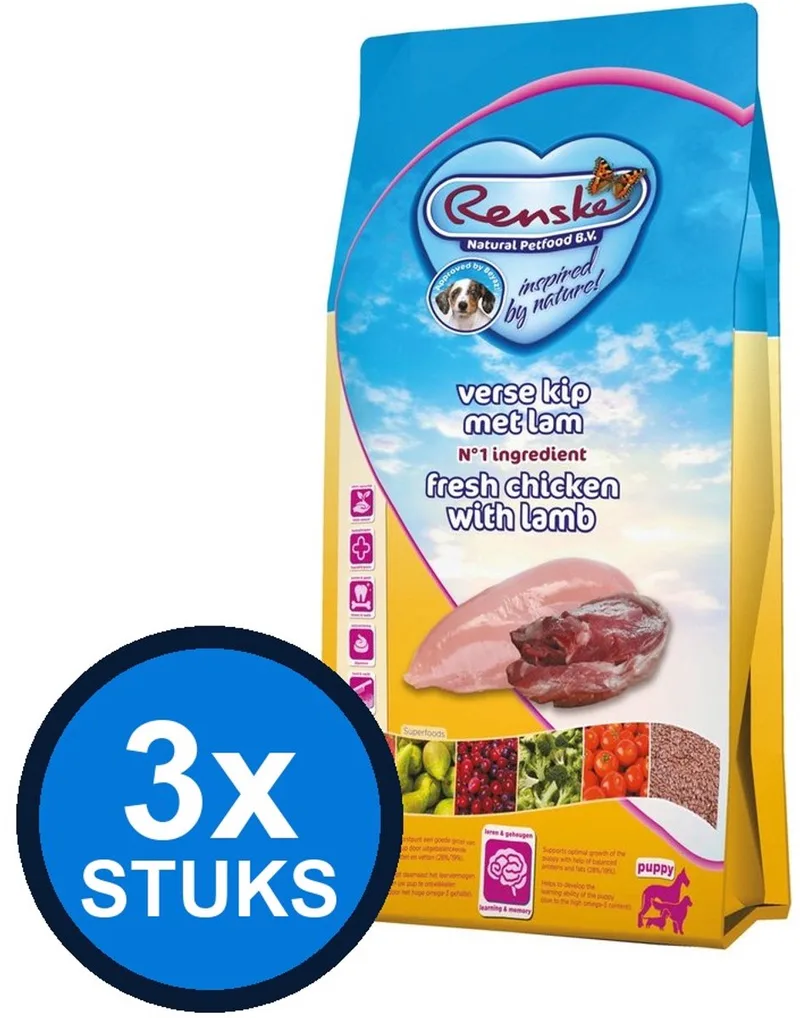 3x Renske - Super Premium droog puppy kip&lam 2kg - Hondenvoer - 2 kg von Renske – Produktfoto