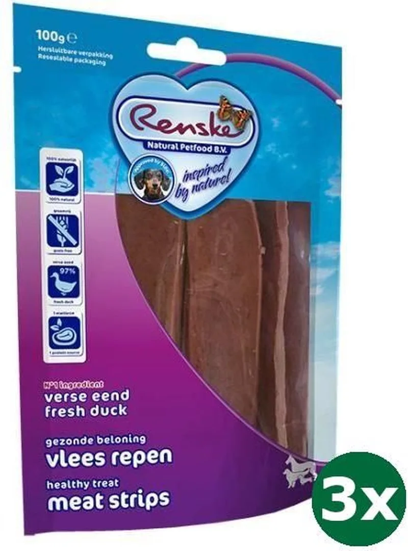3x100 gr Renske gezonde beloning vlees strip eend hondensnack von Renske – Produktfoto