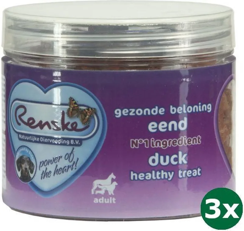 3x100 gr Renske hond gezonde beloning mini hartjes eend hondensnack by Renske – product photo