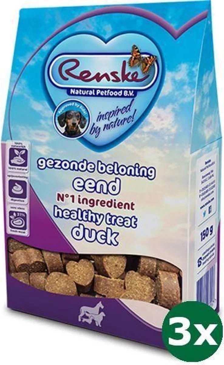 3x150 gr Renske gezonde beloning hartjes eend hondensnack de Renske – photo produit