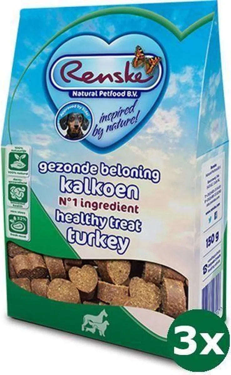 3x150 gr Renske gezonde beloning hartjes kalkoen hondensnack von Renske – Produktfoto