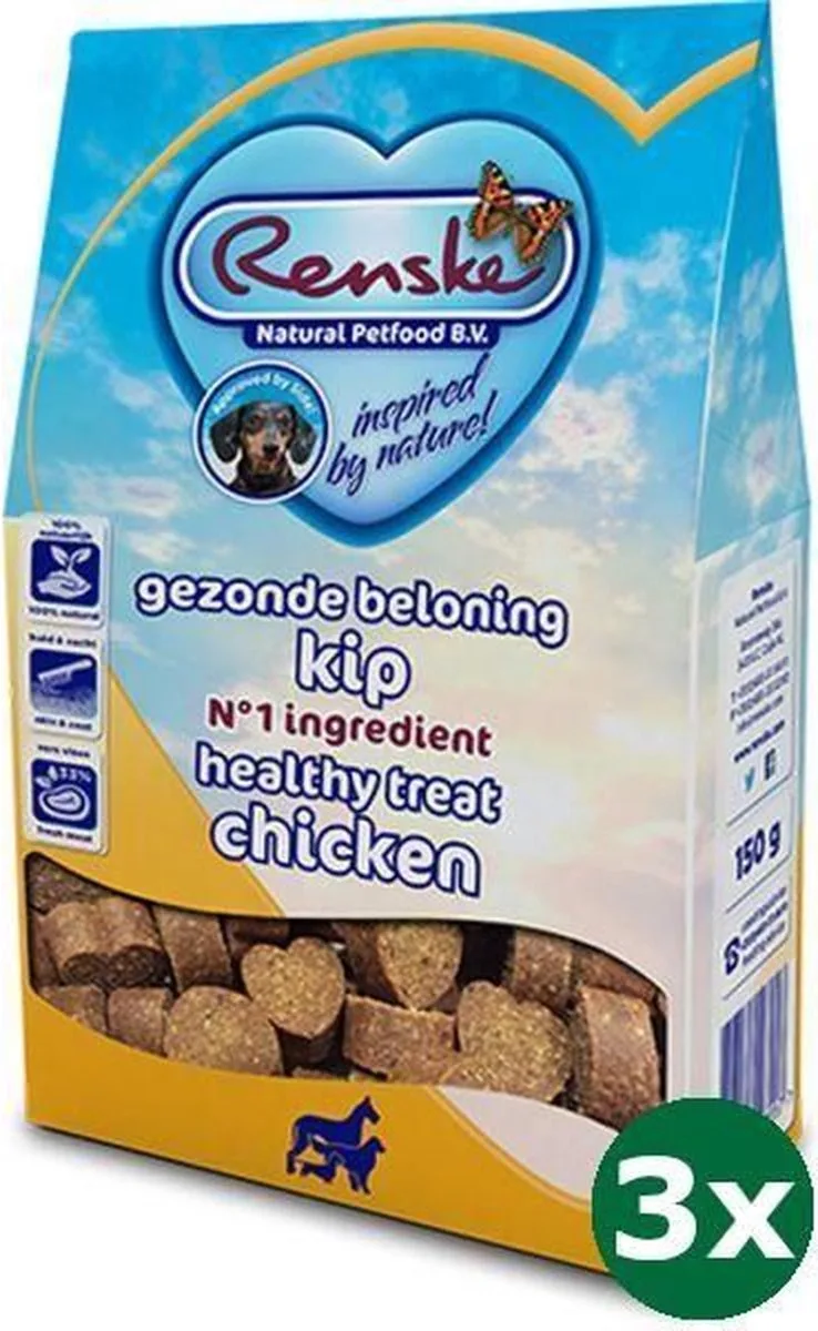 3x150 gr Renske gezonde beloning hartjes kip hondensnack by Renske – product photo