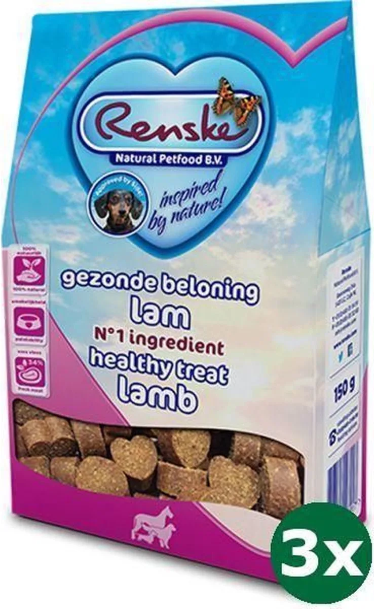 3x150 gr Renske gezonde beloning hartjes lam hondensnack von Renske – Produktfoto