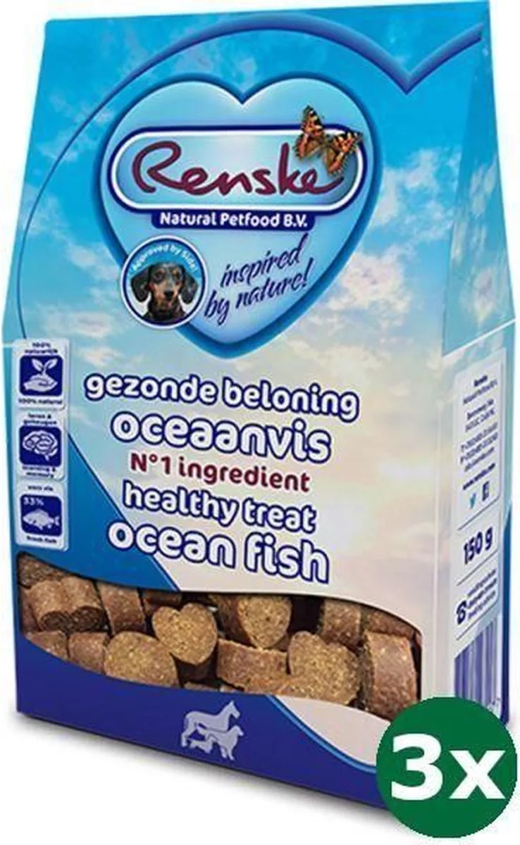 3x150 gr Renske gezonde beloning hartjes vis hondensnack de Renske – photo produit