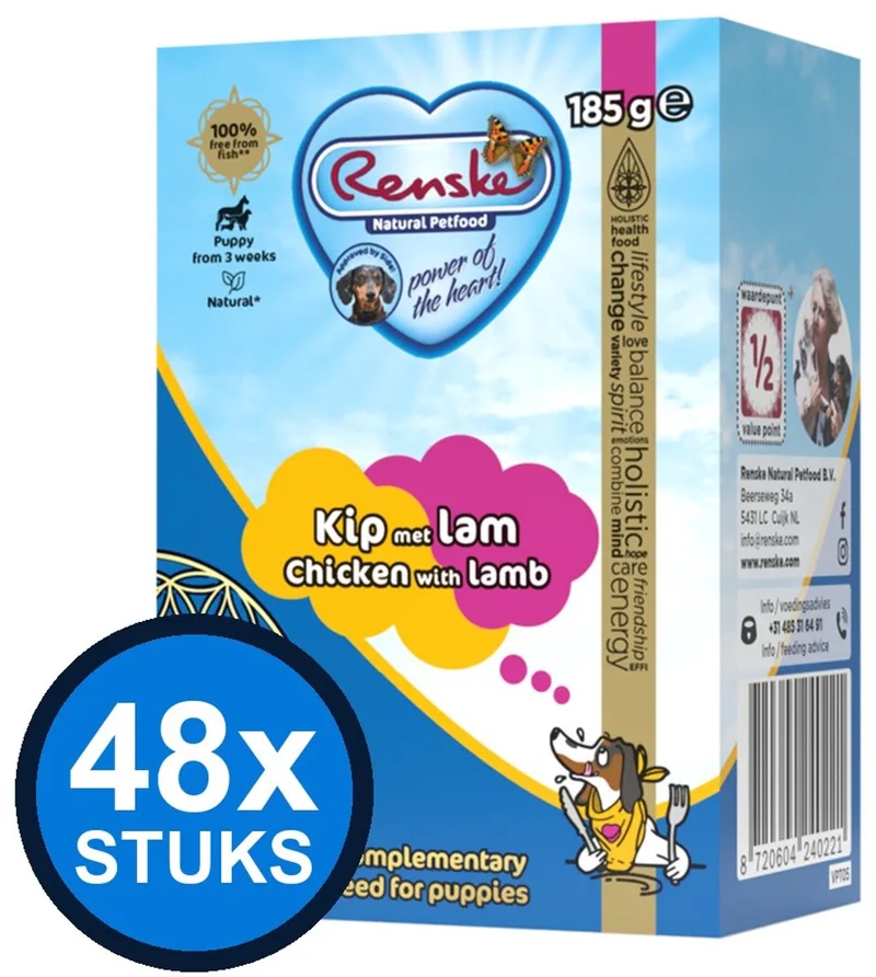 48x Renske vers vlees maaltijd puppy kip/lam 95gr von Renske – Produktfoto