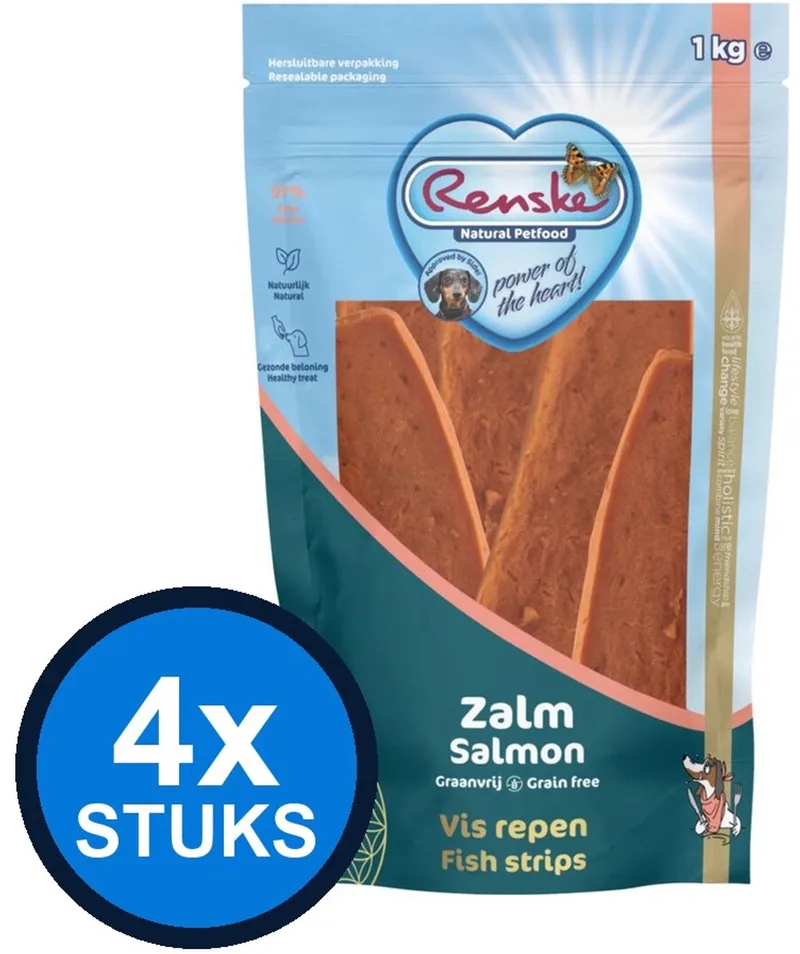 4x Renske - Gezonde beloning vis strip zalm 1kg - Hondenvoer Snacks - 1 kg by Renske – product photo