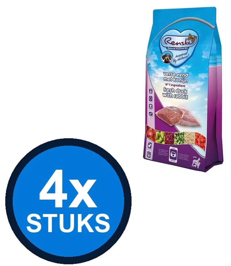 4x Renske - Super Premium droog hond adult eend&konijn 2kg - Hondenvoer - 2 kg von Renske – Produktfoto