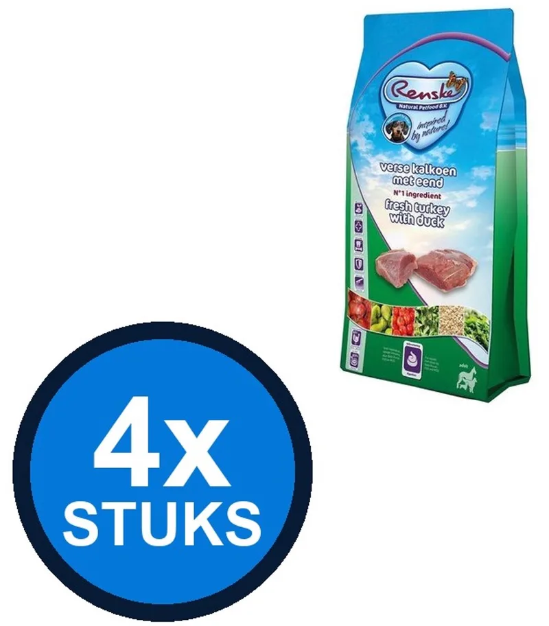 4x Renske - Super Premium droog hond adult kalkoen&eend 2kg - Hondenvoer - 2 kg by Renske – product photo