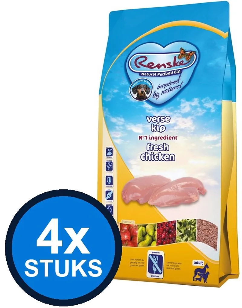 4x Renske - Super Premium droog hond adult kip graanvrij 2kg - Hondenvoer - 2 kg von Renske – Produktfoto