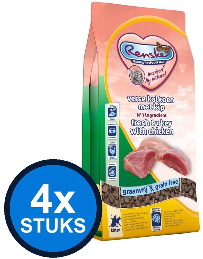 4x Renske - Super Premium droog kat kitten kalkoen&kip 1,5kg - Kattenvoer - 1.5 kg by Renske – product photo