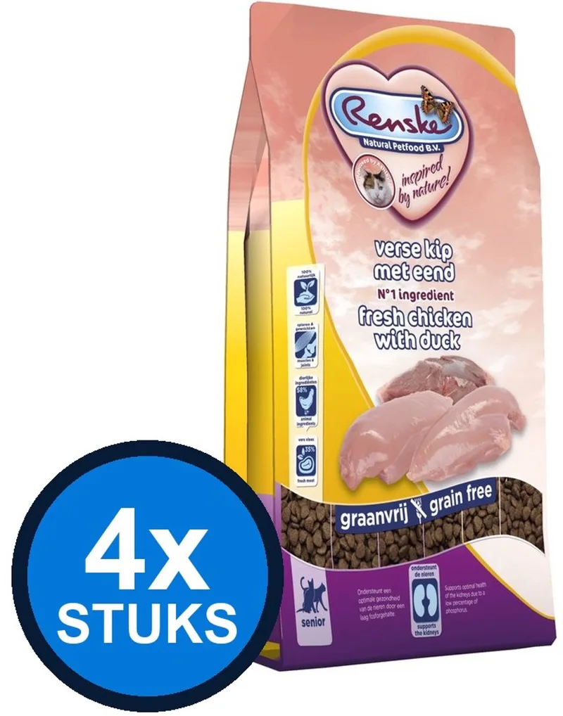 4x Renske - Super Premium droog kat senior kip&eend 1,5kg - Kattenvoer - 1.5 kg von Renske – Produktfoto