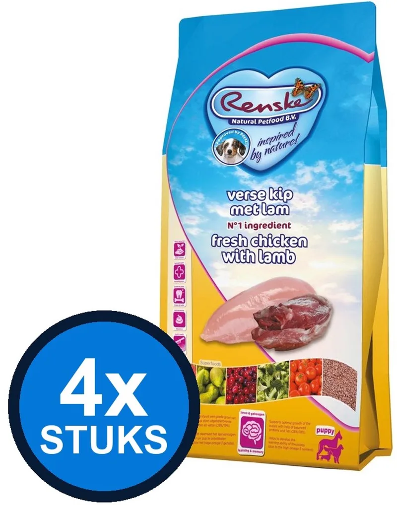 4x Renske - Super Premium droog puppy kip&lam 2kg - Hondenvoer - 2 kg de Renske – photo produit