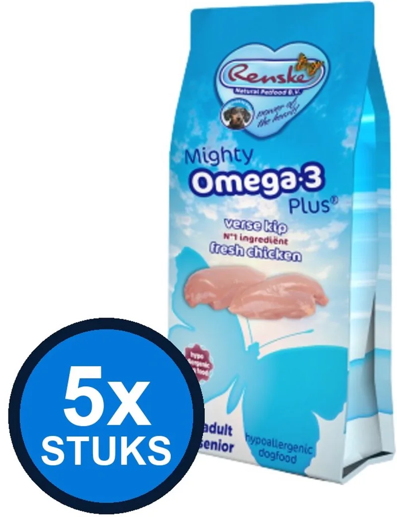5x Renske - Mighty Omega-3 Plus kip 600gr - Hondenvoer - 600 g de Renske – photo produit