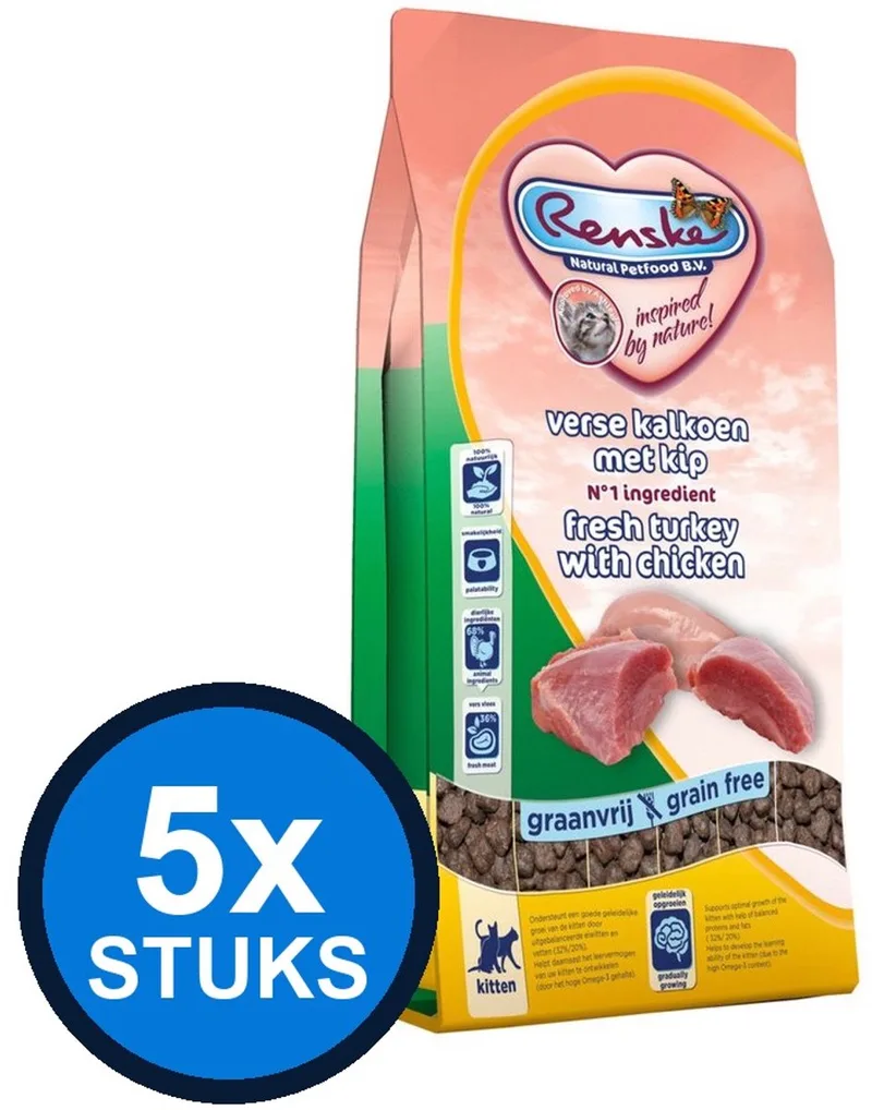 5x Renske - Super Premium droog kat kitten kalkoen&kip 1,5kg - Kattenvoer - 1.5 kg de Renske – photo produit