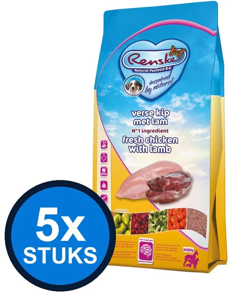 5x Renske - Super Premium droog puppy kip&lam 2kg - Hondenvoer - 2 kg de Renske – photo produit