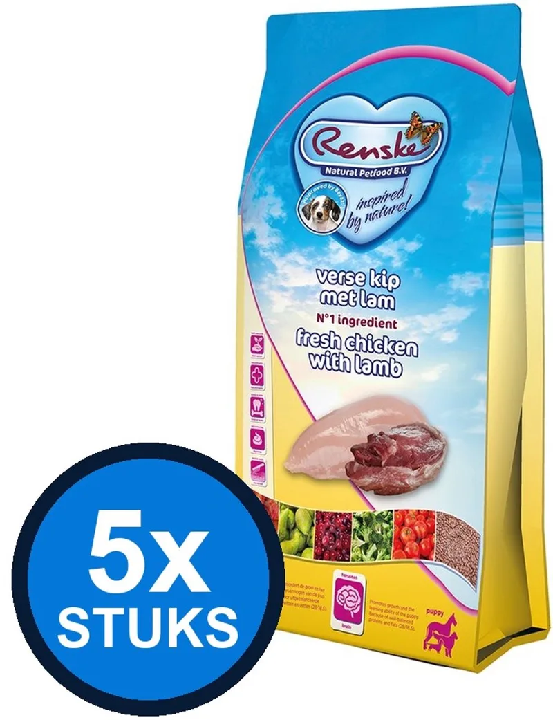 5x Renske - Super Premium droog puppy kip&lam 600gr - Hondenvoer - 600 g de Renske – photo produit