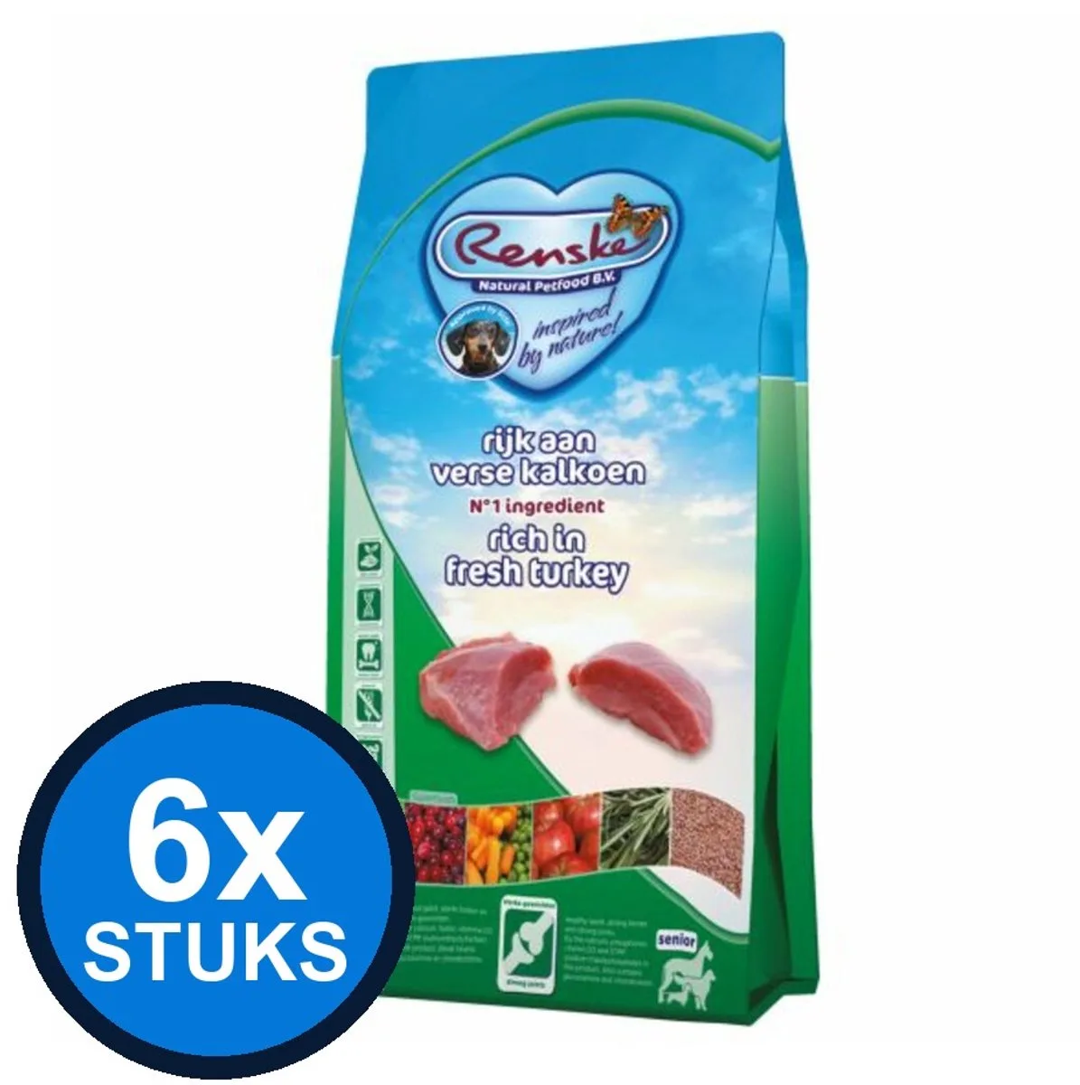 6x Renske Super Premium droog hond senior kalkoen graanvrij 600gr van Renske – productfoto