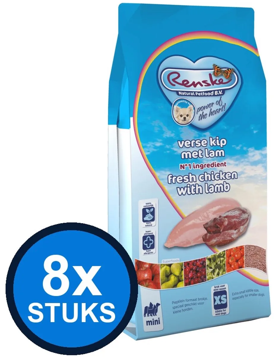 8x Renske Super Premium droog hond adult mini kip&lam 600gr van Renske – productfoto