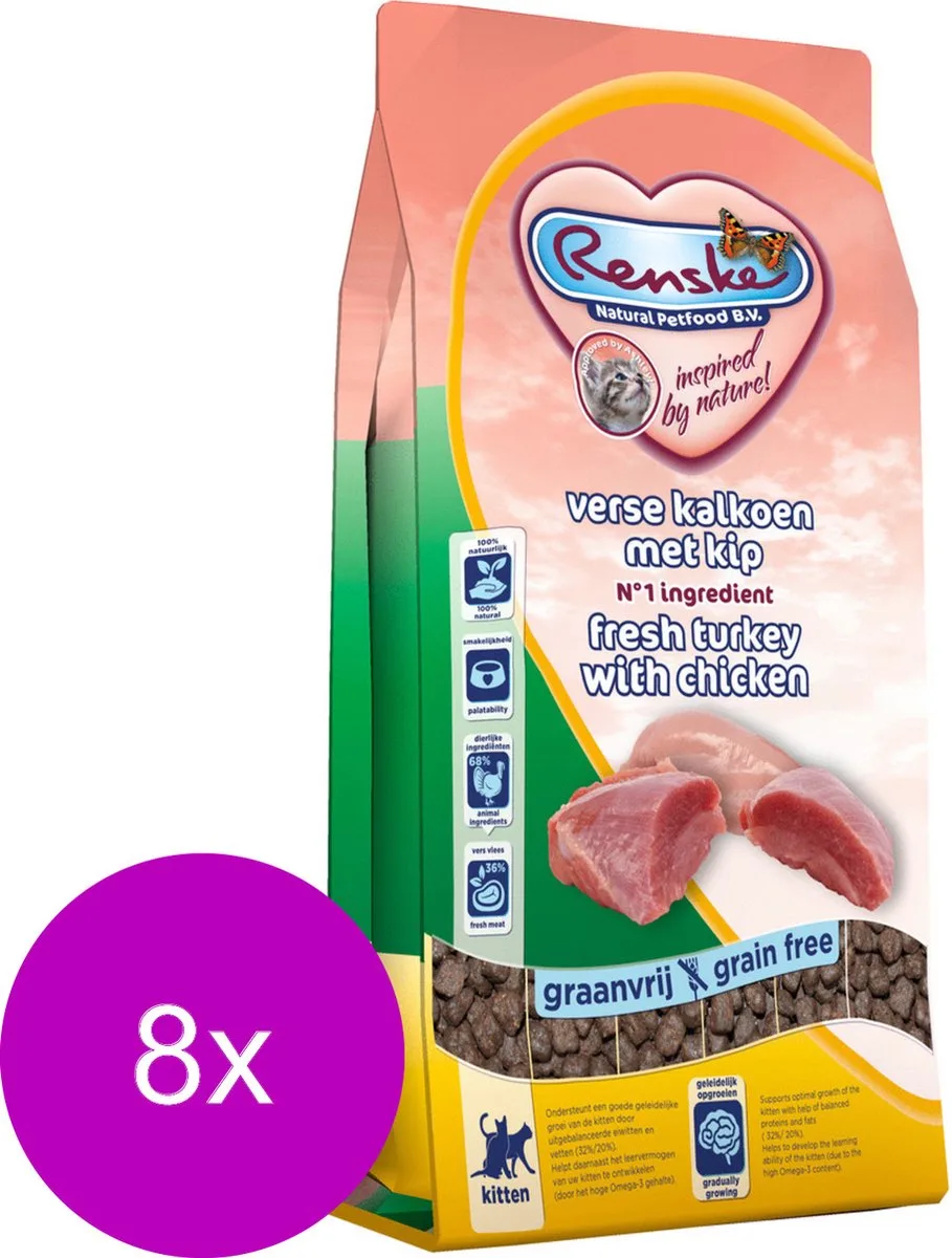 8x Renske Super Premium Droog Kat Kitten Kalkoen & Kip 400 gr van Renske – productfoto