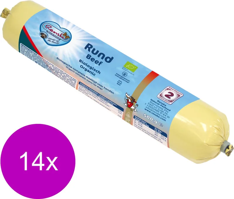 Adult Bio Worst 500 g - Hondenvoer - 14 x Rund Graanvrij - NL-BIO-01 de Renske – photo produit