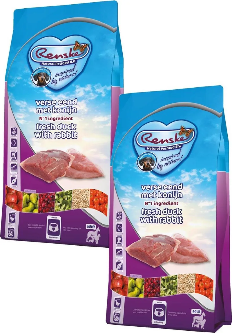 Adult Eend&Konijn - Hondenvoer - 2 x 12 kg de Renske – photo produit