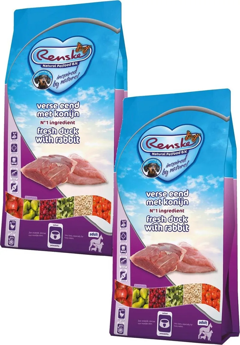 Adult Eend&Konijn - Hondenvoer - 2 x 2 kg de Renske – photo produit