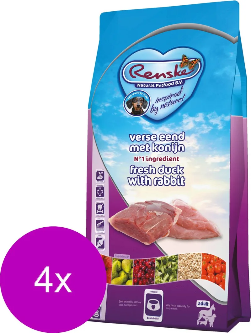Adult Eend&Konijn - Hondenvoer - 4 x 2 kg by Renske – product photo