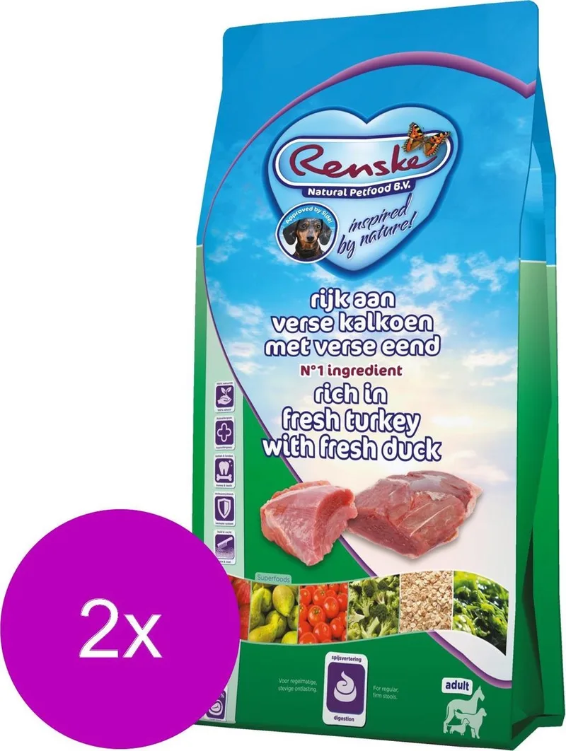 Adult Kalkoen&Eend - Hondenvoer - 2 x 12 kg fra Renske – produktbillede