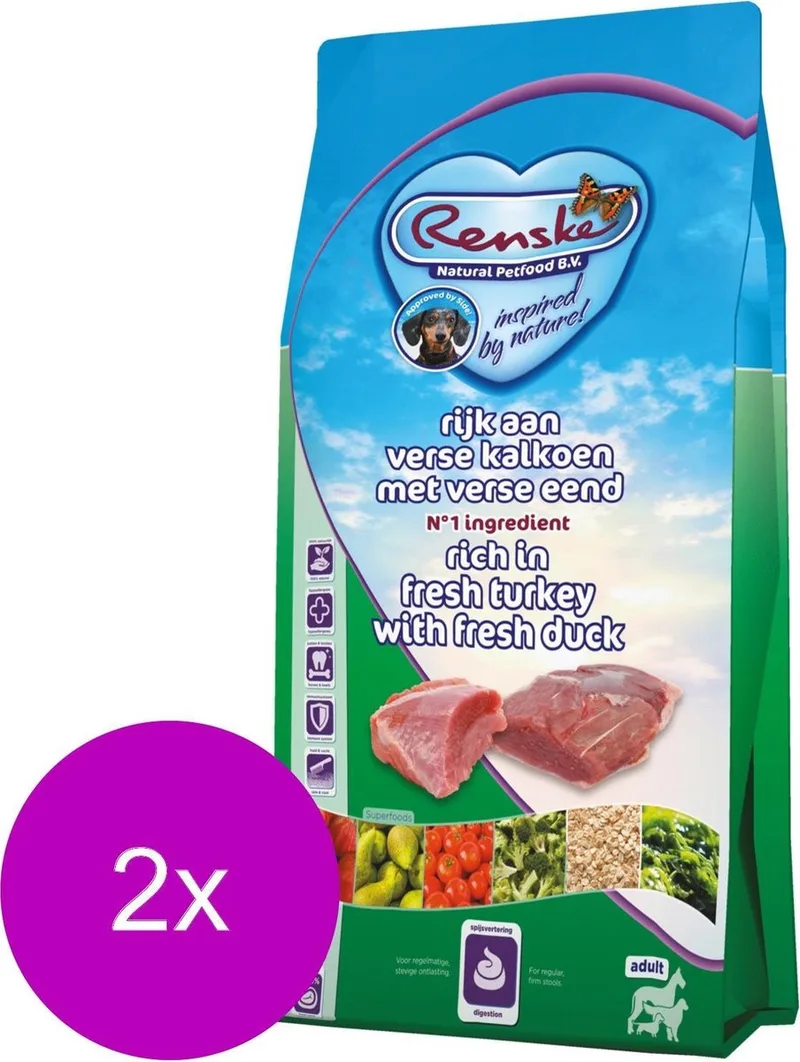 Adult Kalkoen&Eend - Hondenvoer - 2 x 2 kg by Renske – product photo