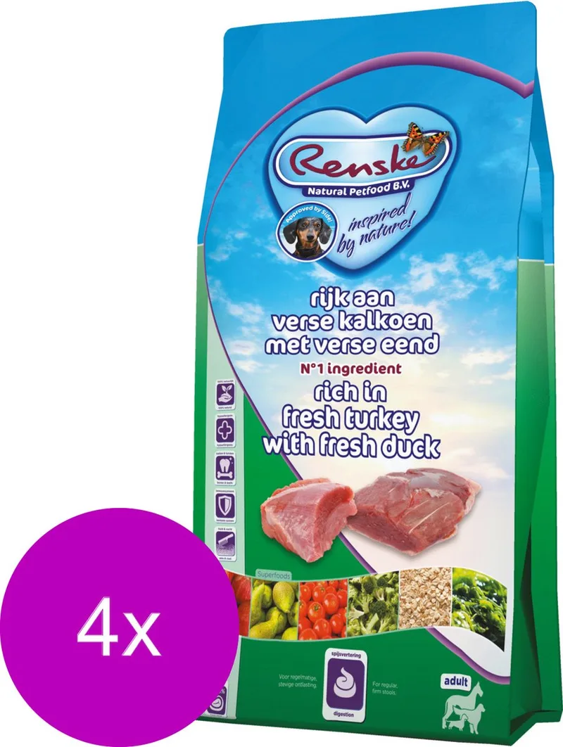Adult Kalkoen&Eend - Hondenvoer - 4 x 2 kg by Renske – product photo