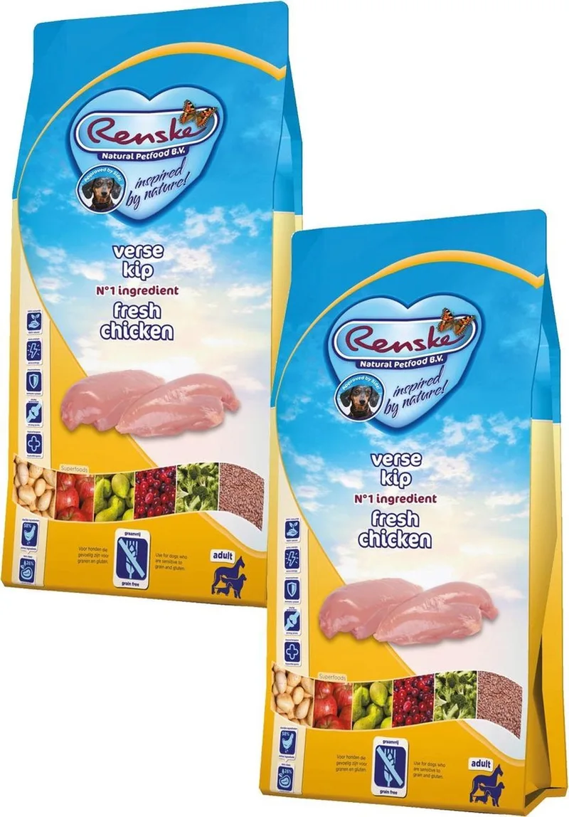 Adult Kip - Hondenvoer - 2 x 12 kg Graanvrij de Renske – photo produit