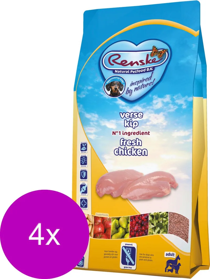 Adult Kip - Hondenvoer - 4 x 2 kg Graanvrij de Renske – photo produit